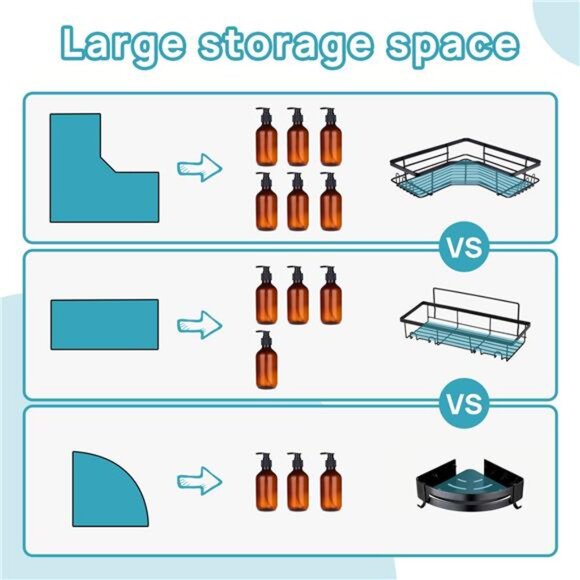 Corner Shower Caddy, 5 Pack No Drill Adhesive Shelves, Wall Mounted - Picture 6 of 6